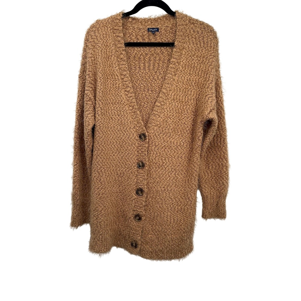 Splendid Cardigan Sweater Women's Small Brown Tan Fuzzy Knit Button Up Long sz S